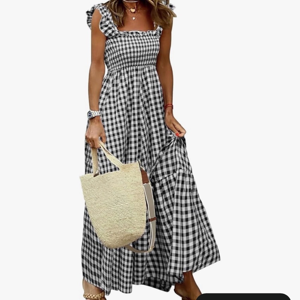 Gingham Navy and White Maxi Dress
